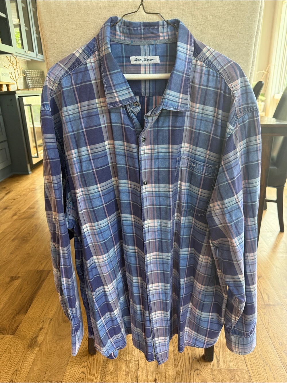 Tommy Bahama Navy and Light Blue Plaid Button-Down Shirt